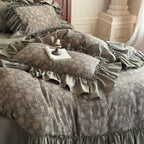 Muted Green Jacquard Ruffle Bedding Set