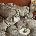 Muted Green Jacquard Ruffle Bedding Set