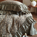 Muted Green Jacquard Ruffle Bedding Set