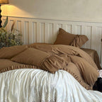 Earth-Tone Brushed Sateen Lace Ruffle Bedding Set