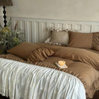 Earth-Tone Brushed Sateen Lace Ruffle Bedding Set