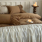 Earth-Tone Brushed Sateen Lace Ruffle Bedding Set