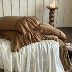 Earth-Tone Brushed Sateen Lace Ruffle Bedding Set