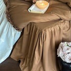 Earth-Tone Brushed Sateen Lace Ruffle Bedding Set