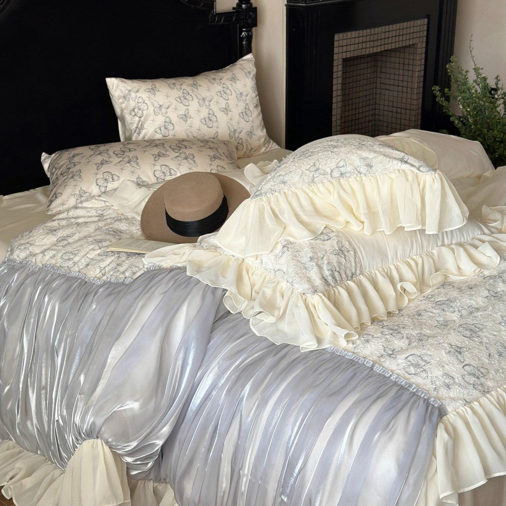 Butterfly Jacquard Cotton Sateen Ruched Ruffle Bedding Set