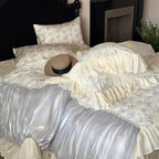 Butterfly Jacquard Cotton Sateen Ruched Ruffle Bedding Set