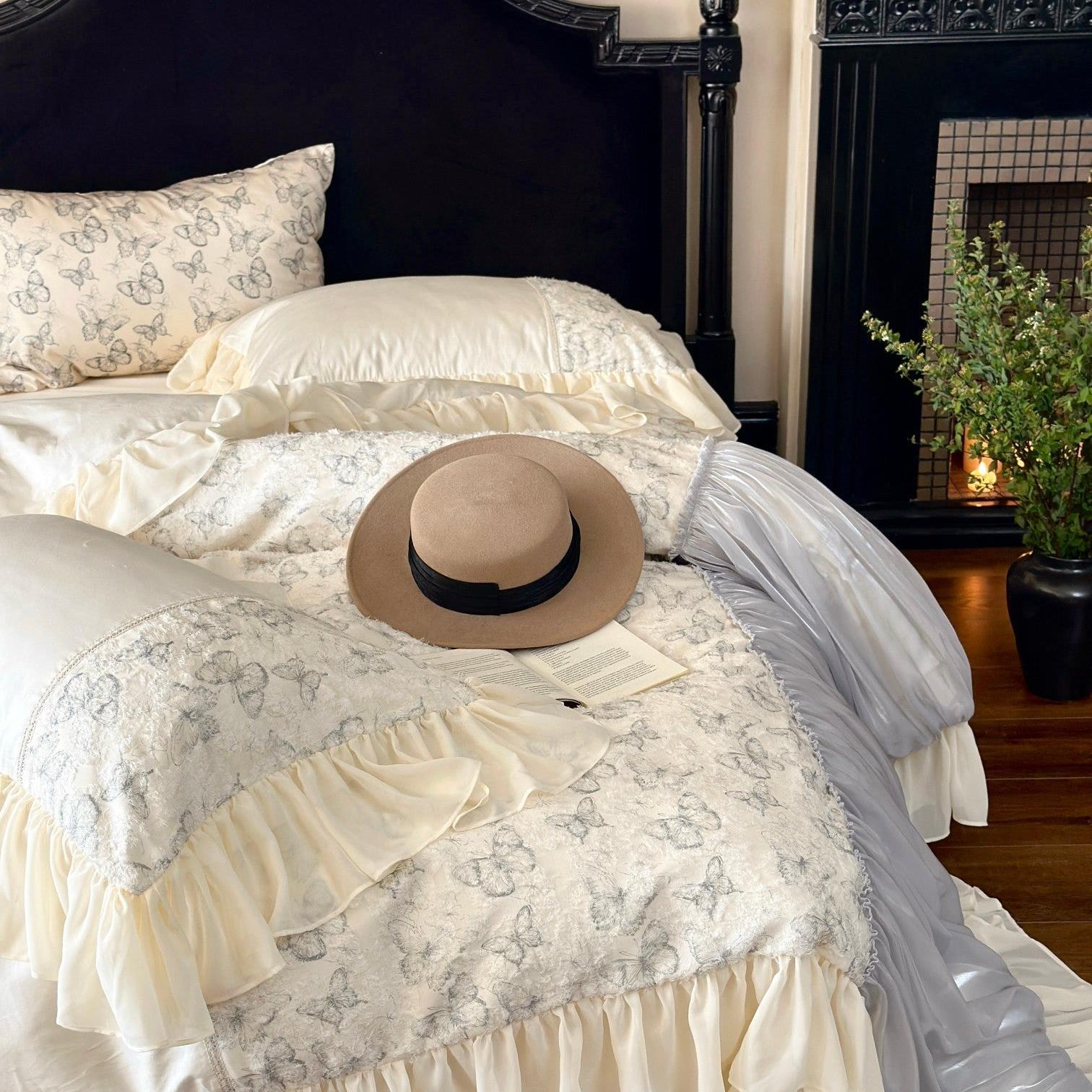 Butterfly Jacquard Cotton Sateen Ruched Ruffle Bedding Set