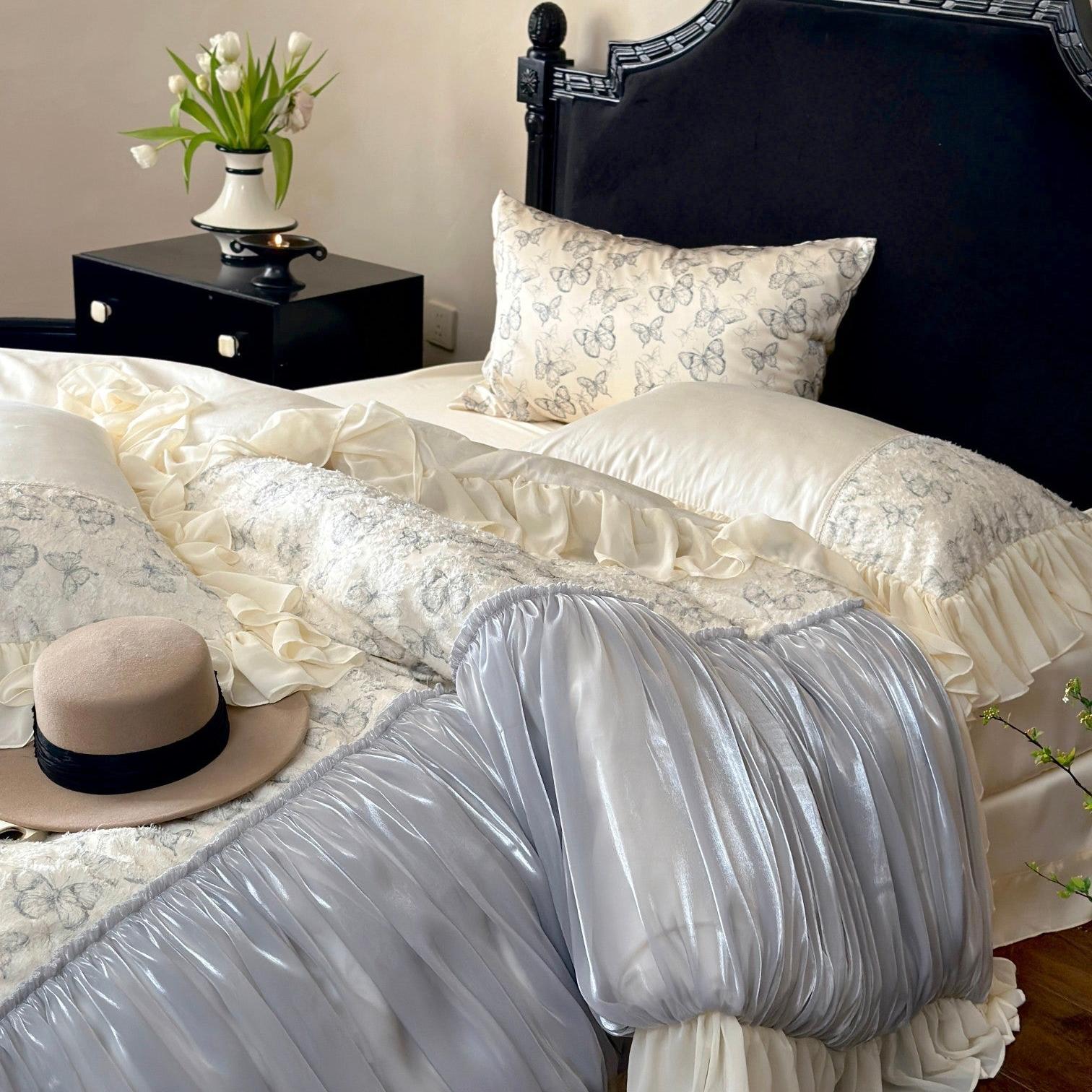 Butterfly Jacquard Cotton Sateen Ruched Ruffle Bedding Set