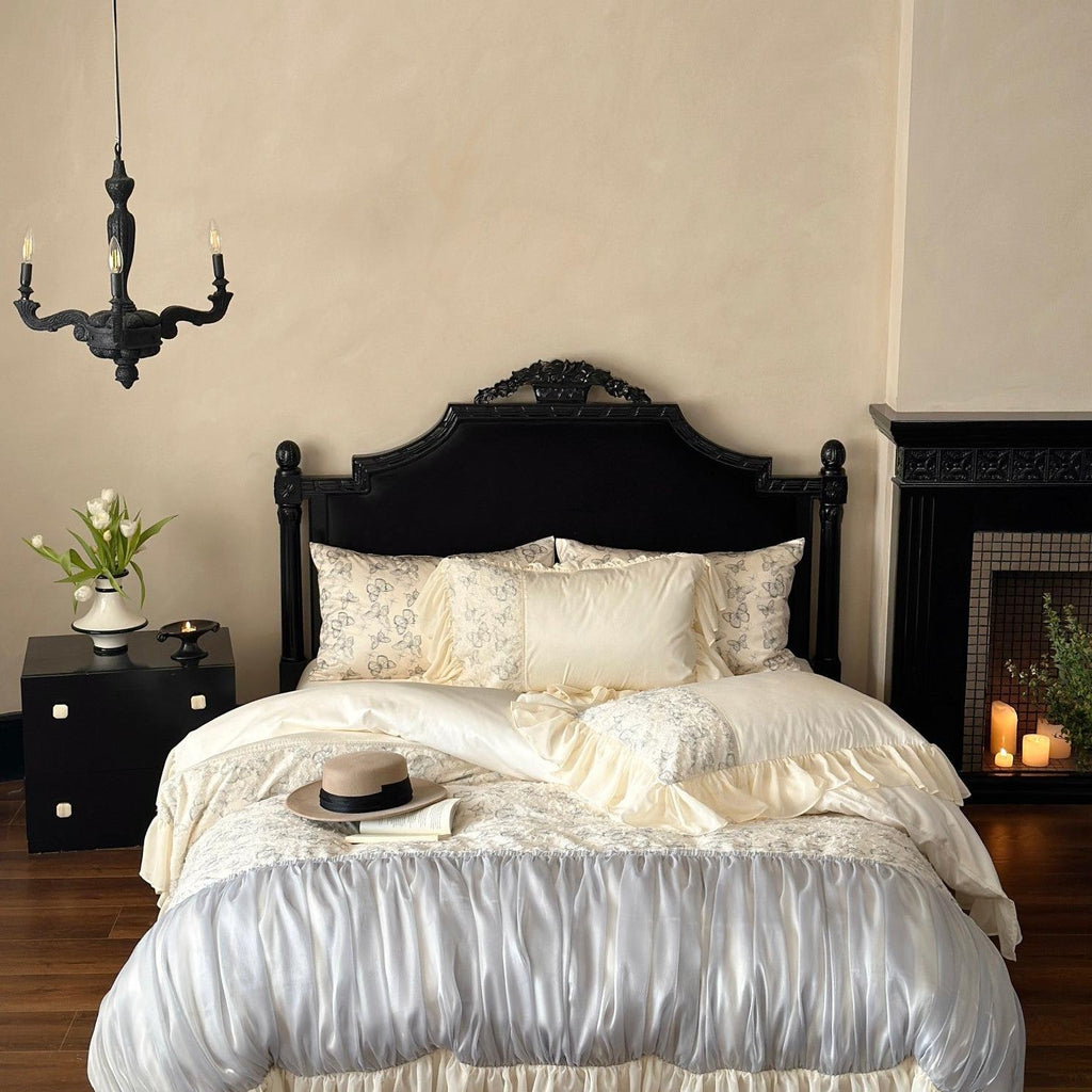 Butterfly Jacquard Cotton Sateen Ruched Ruffle Bedding Set